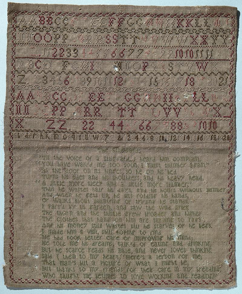 Sampler (verse & alphabet), made in Nant-y-glo, late 18th century