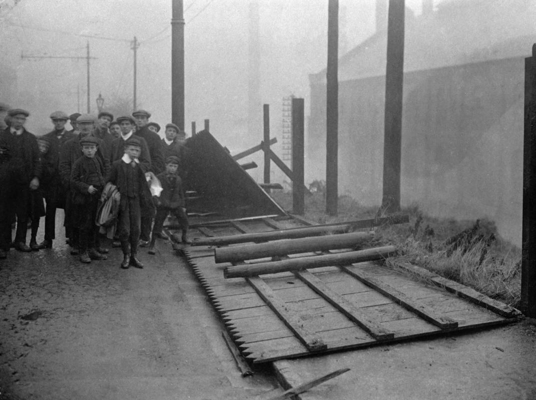 Cambrian Combine Strike 1910 - 1911. Damage done to Glamorgan Colliery fences through being trampled underfoot.