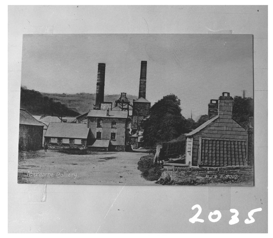 Black and white film negative of a photograph showing a surface view of the Prince of Wales Colliery, Abercarn.