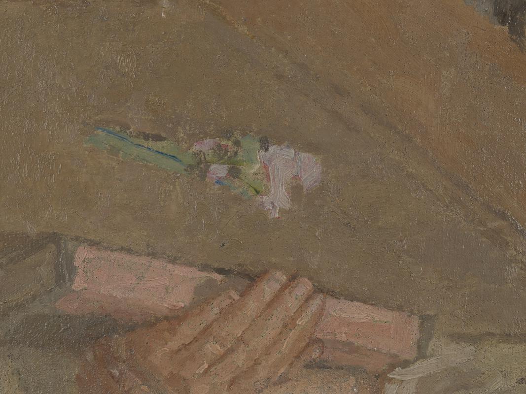 Mere Poussepin yn ei heistedd wrth Fwrdd