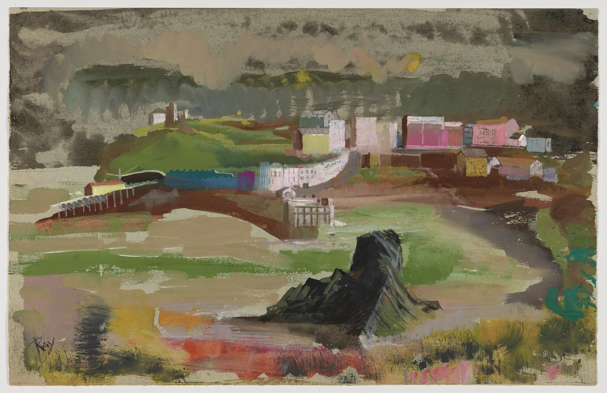 Landscape with buildings, study