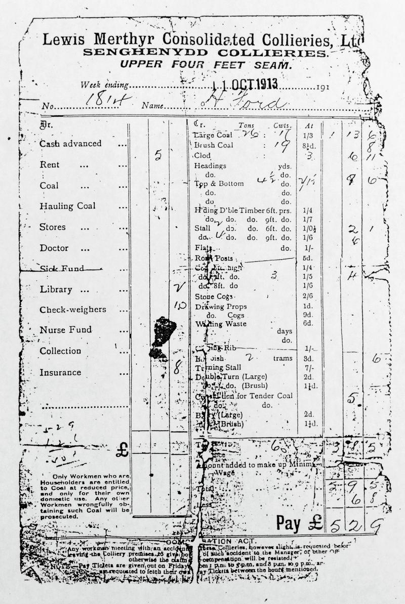 Senghenydd Colliery pay docket