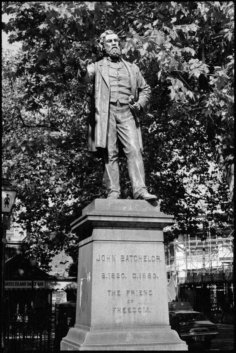 The statue of Cardiff shipbuilder John Batchelor, 'The Friend of Freedom', in the Hayes, Cardiff.