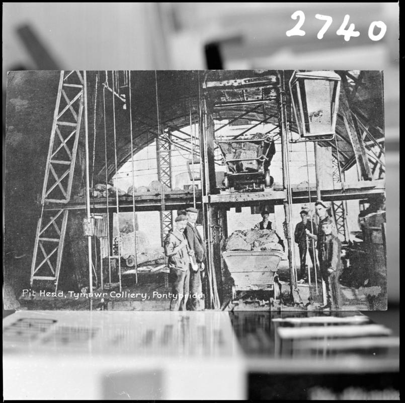 Black and white film negative of a photograph showing the pit head, Tymawr Colliery 1910.  'Ty Mawr' is transcribed from original negative bag.