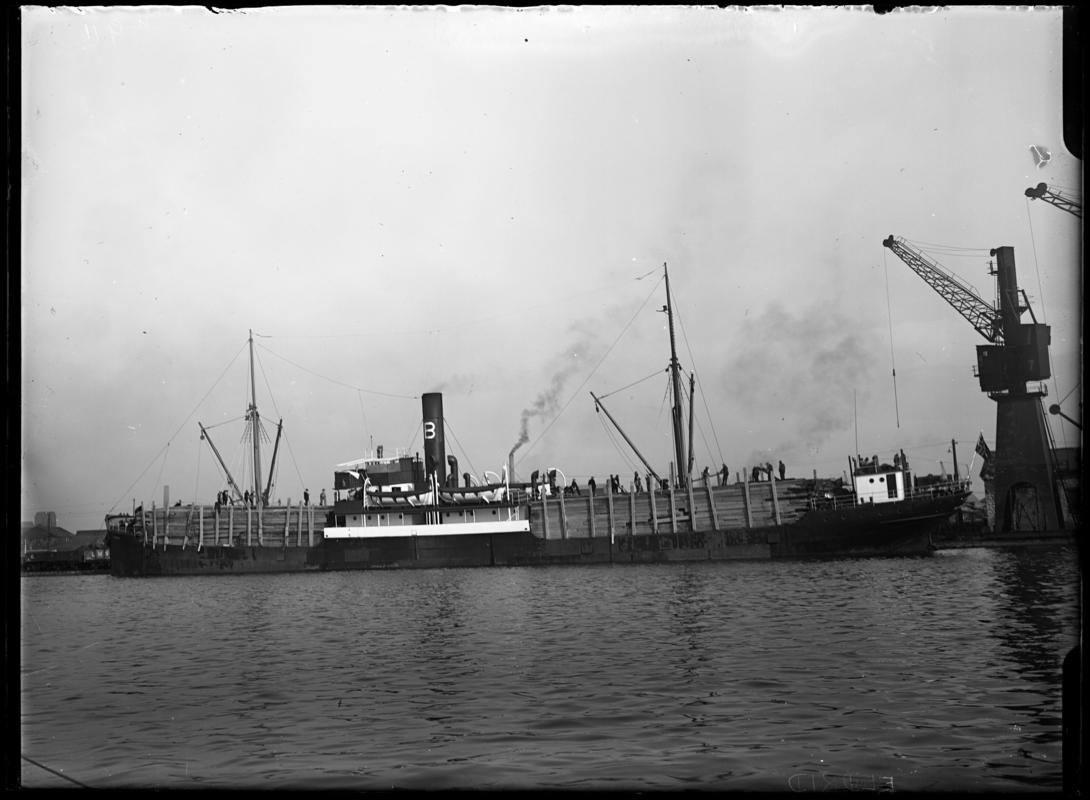 Port broadside view of S.S. ELDRID at Cardiff Docks, c.1936.