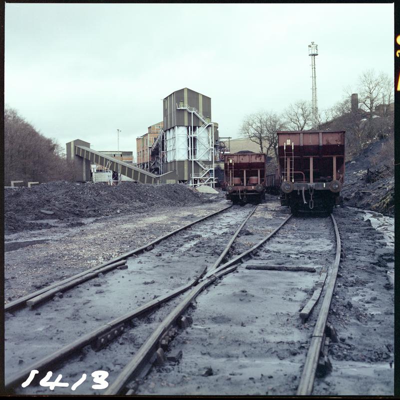 Colour film negative showing a general surface view of Taff Merthyr Colliery.