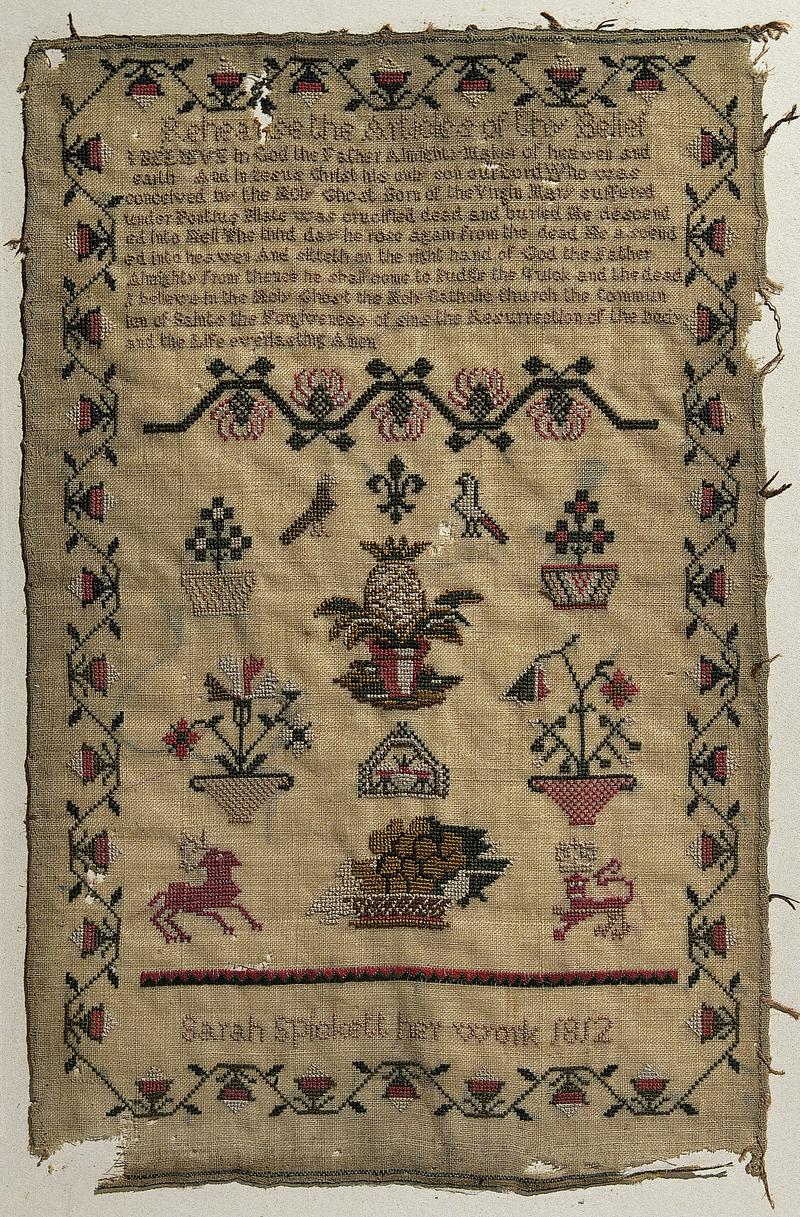 Sampler (Biblical Verse & Motifs), made in Rhoose, 1812