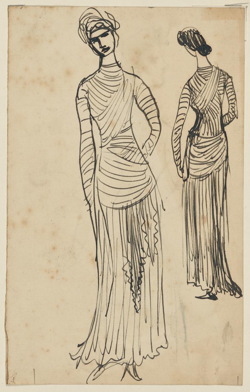 Two Sketches of a Woman in a Long Dress