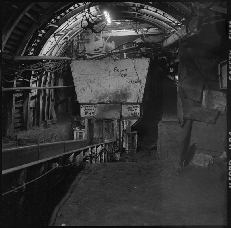 Black and white film negative showing a possible underground bunker, Abercynon Colliery, 1978.  'Abercynon 1978' is transcribed from original negative bag.