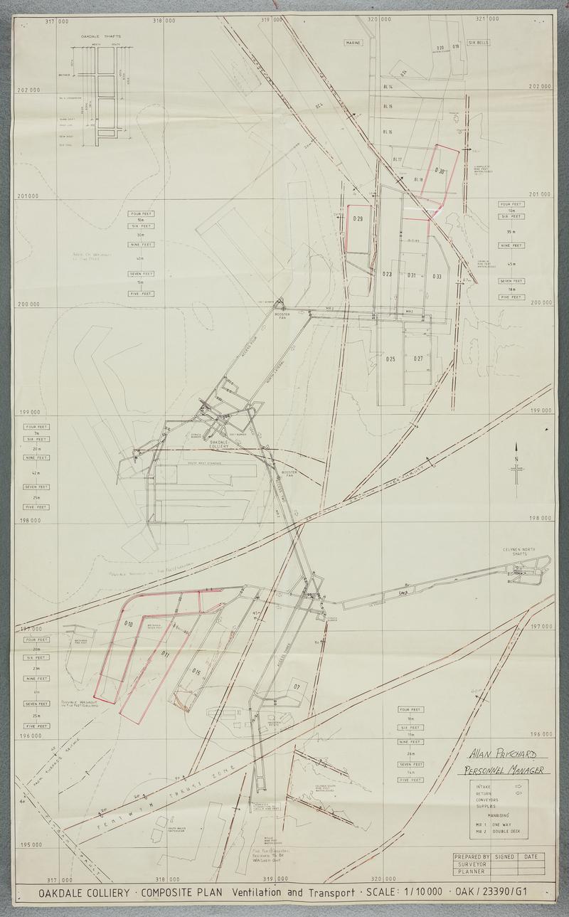 Oakdale Colliery Composite Ventilation and Transport plan. Scale 1/10,000. Undated.