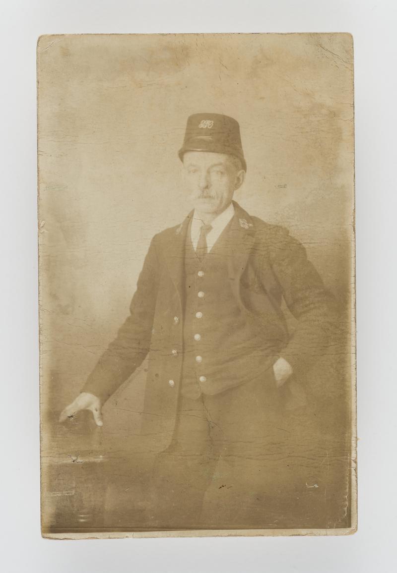 Studio photograph of William Parry, Blaenau Ffestiniog, in GPO uniform.