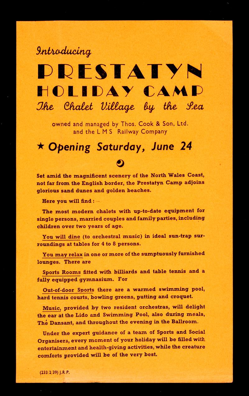 Prestatyn Holiday Camp, handbill