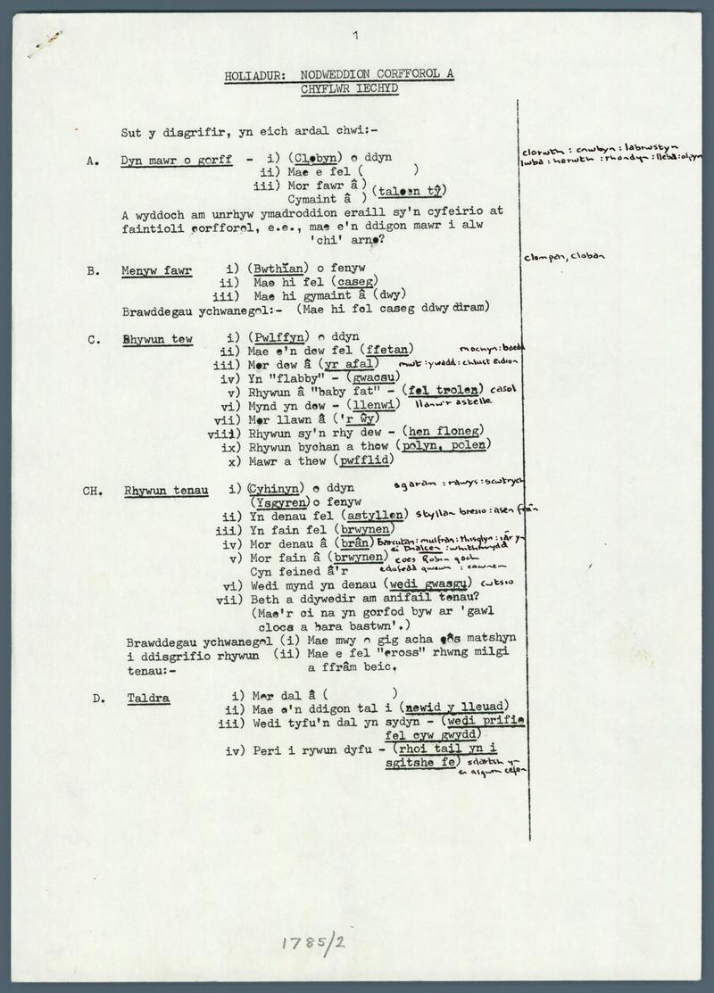 Questionnaire response, 1971