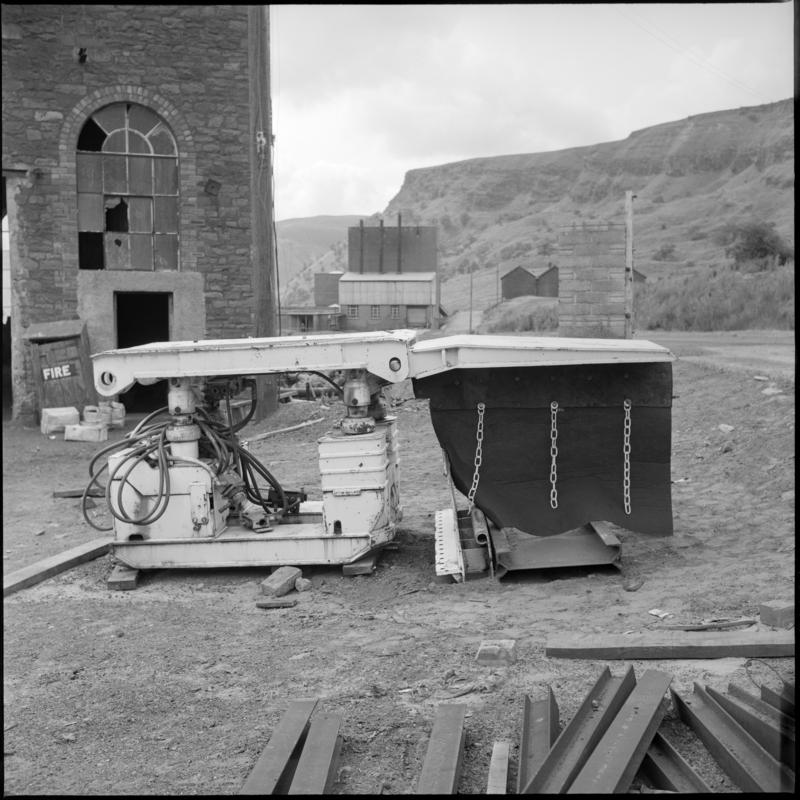Black and white film negative showing chocks in the yard, Fernhill Colliery 1976.  'Fernhill 1976' is transcribed from original negative bag.