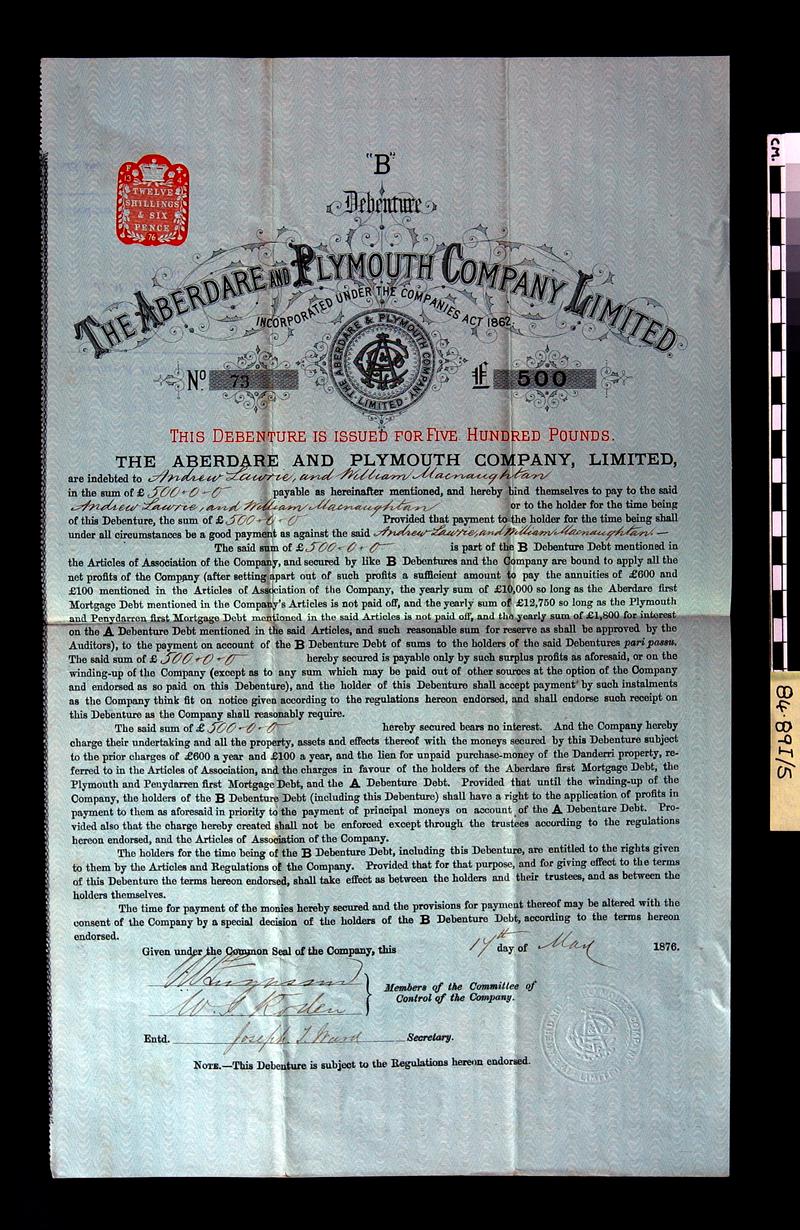 Aberdare and Plymouth Co.Ltd., debenture