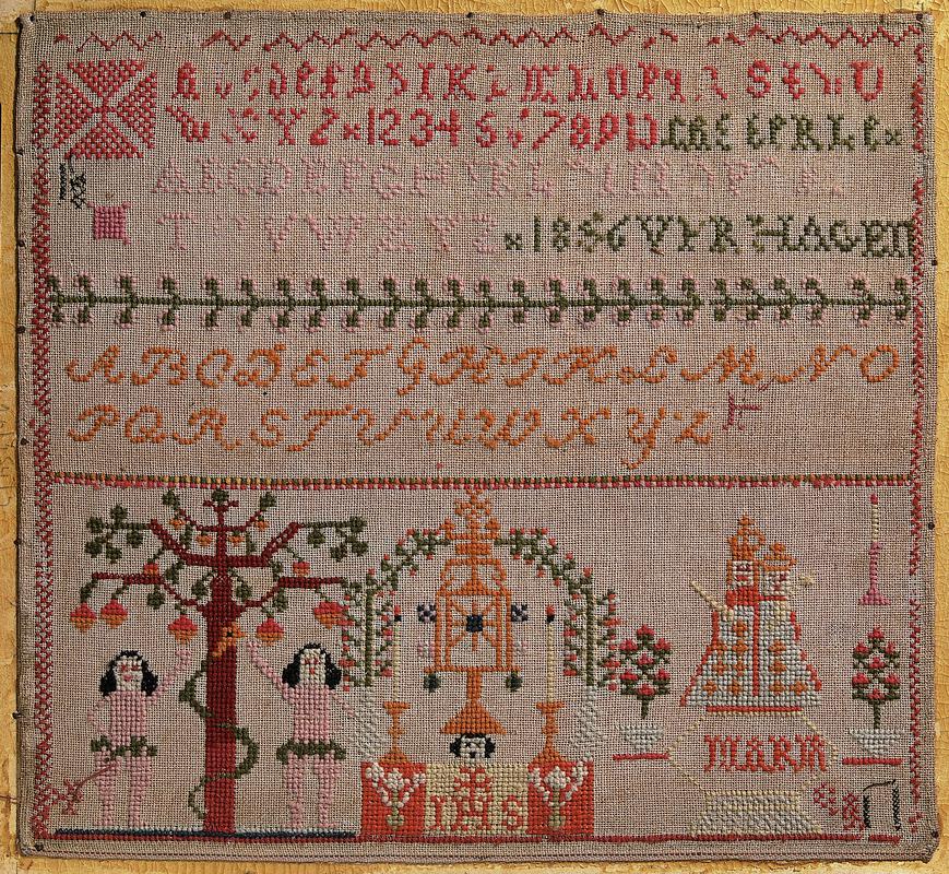 Sampler (motifs & alphabet), made in Belgium, 1856