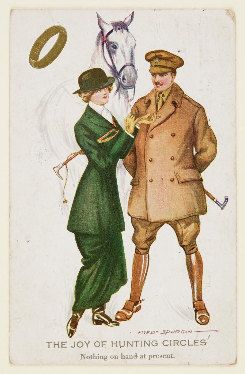 Picture of soldier in WW1 uniform with a woman and horse