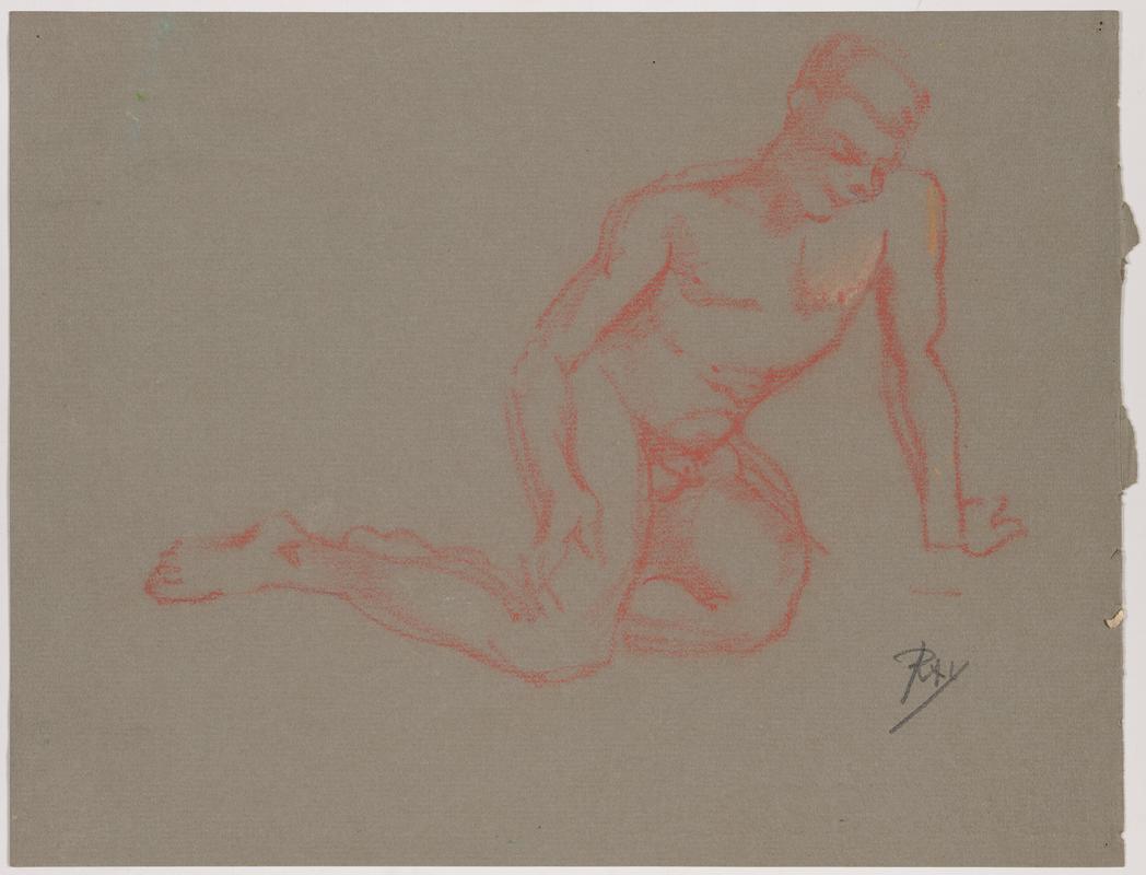 Male nude, seated