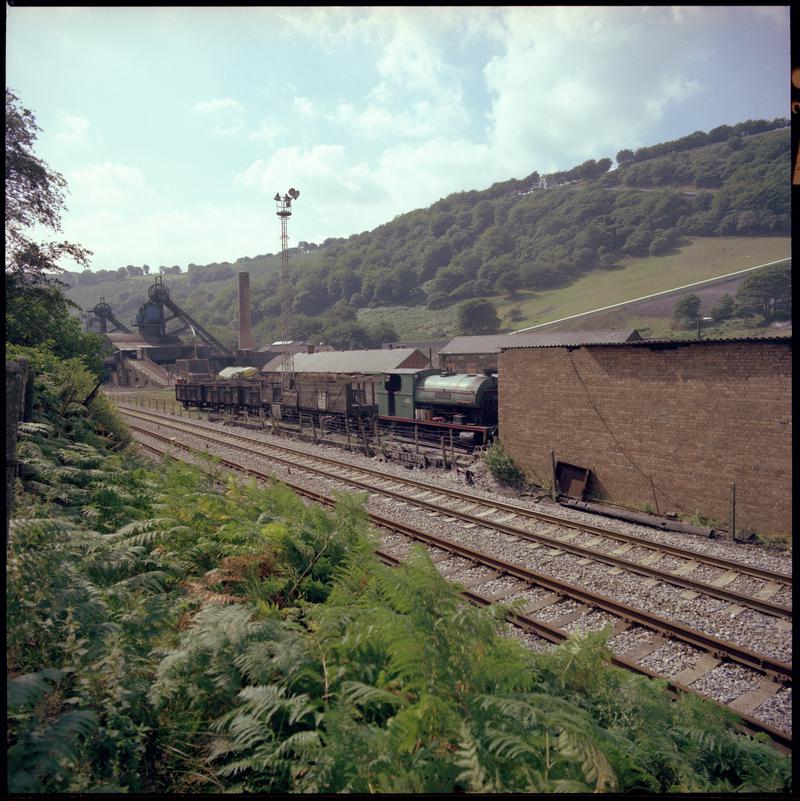 Colour film negative showing a locomotive at Marine Colliery.  'Marine' is transcribed from original negative bag.