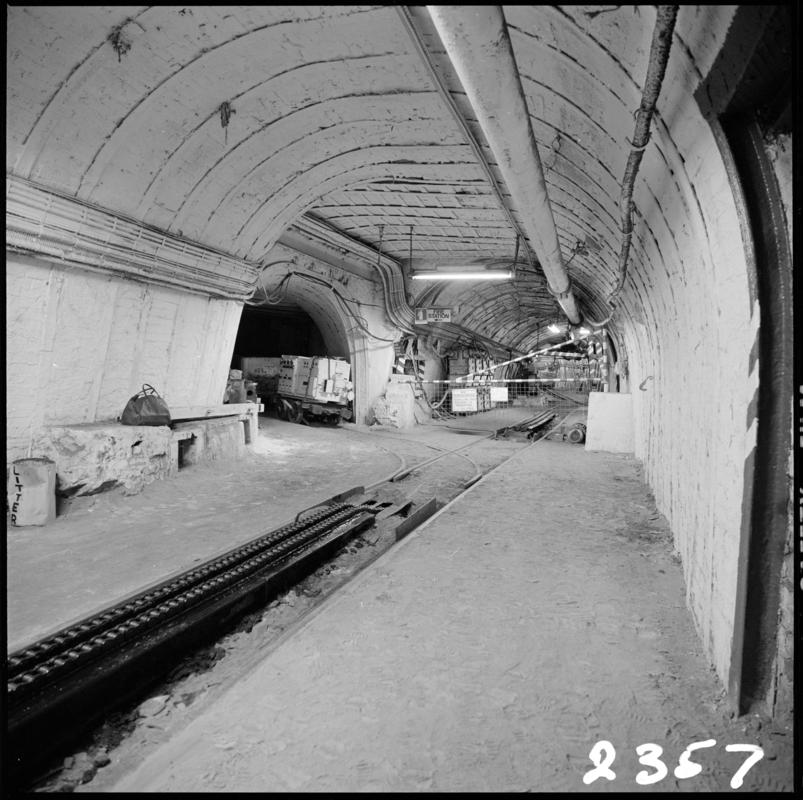 Black and white film negative showing an underground junction at Merthyr Vale Colliery, 2 July 1981.  '2 Jul 1981' is transcribed from original negative bag.