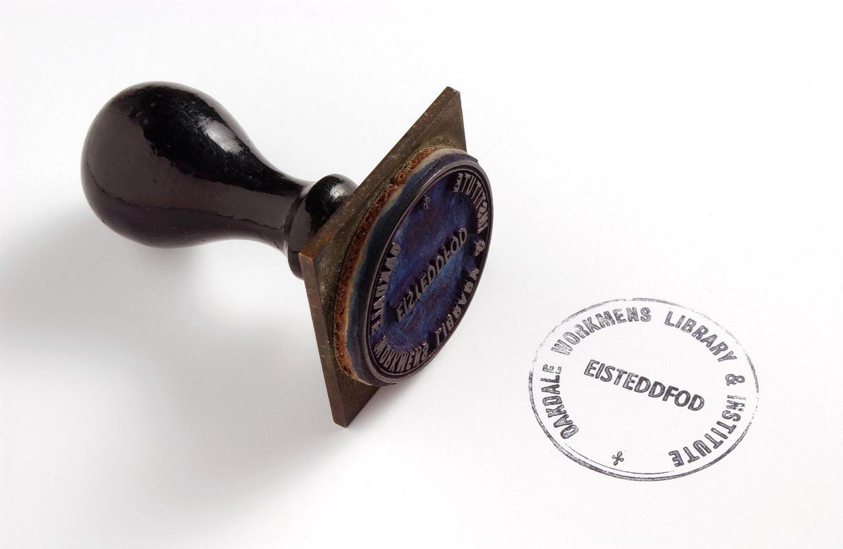 Handstamp used by Eisteddfod Committee at the Oakdale Workmen's Institute c. 1914-1922.