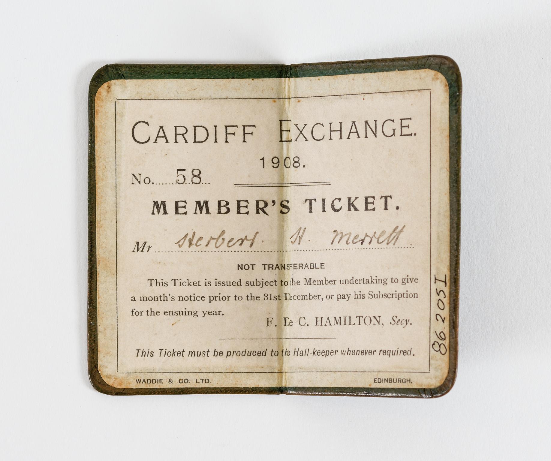 Cardiff Exchange, membership ticket