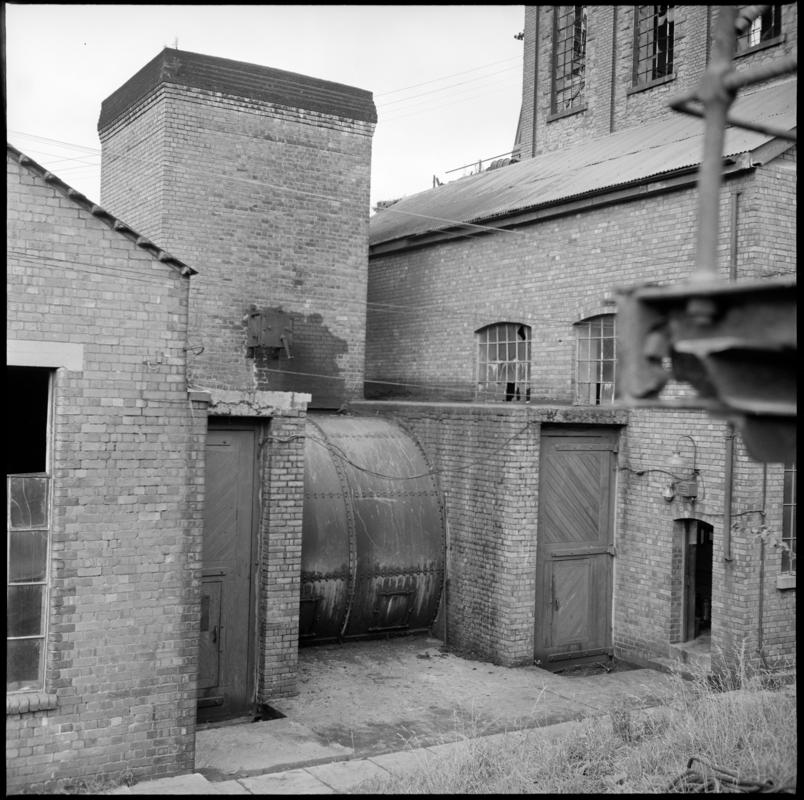 Black and white film negative showing Celynen North Colliery buildings, 11 October 1975.  'Celynen North 11 Oct 1975' is transcribed from original negative bag.
