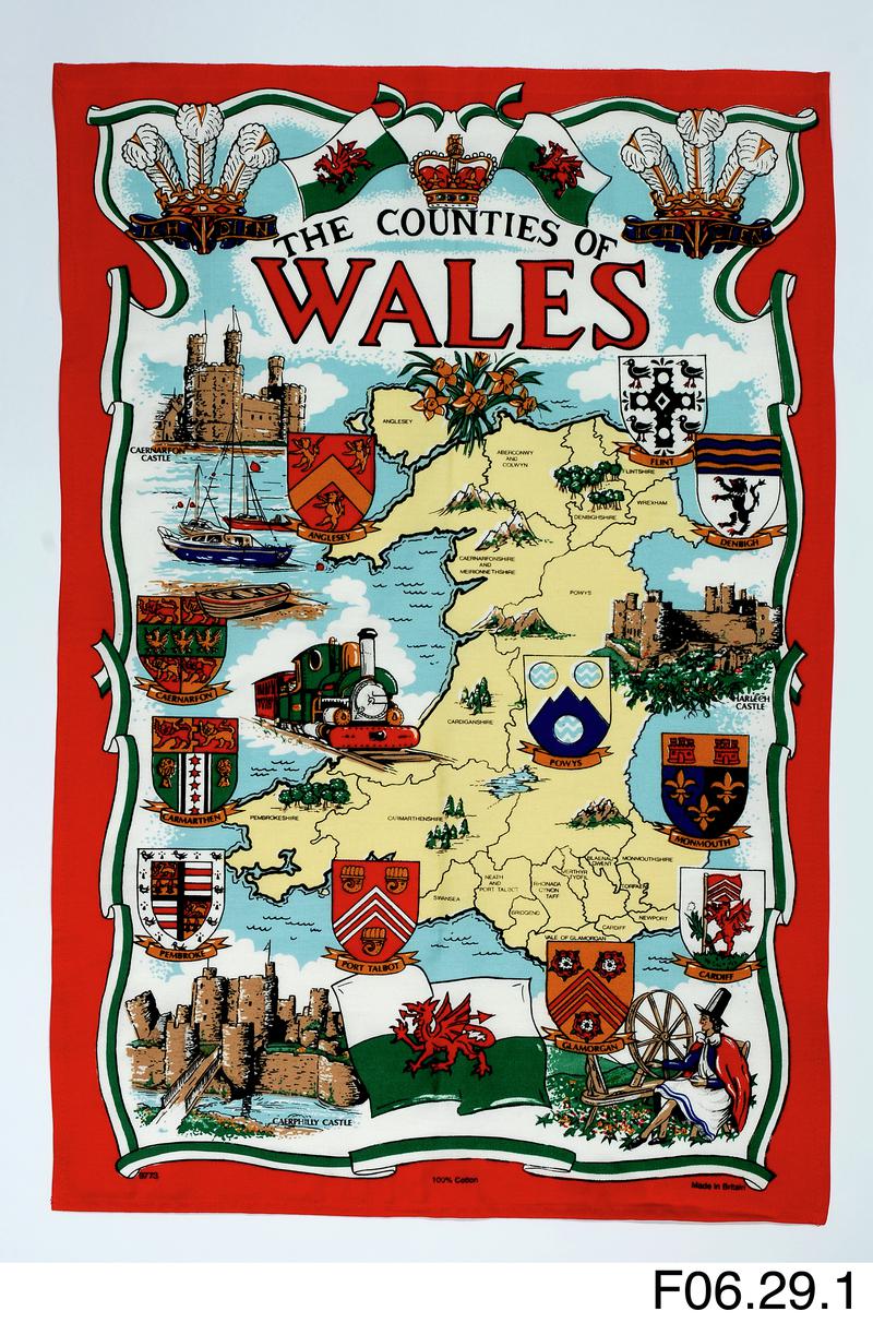 Counties of Wales souvenir tea towel