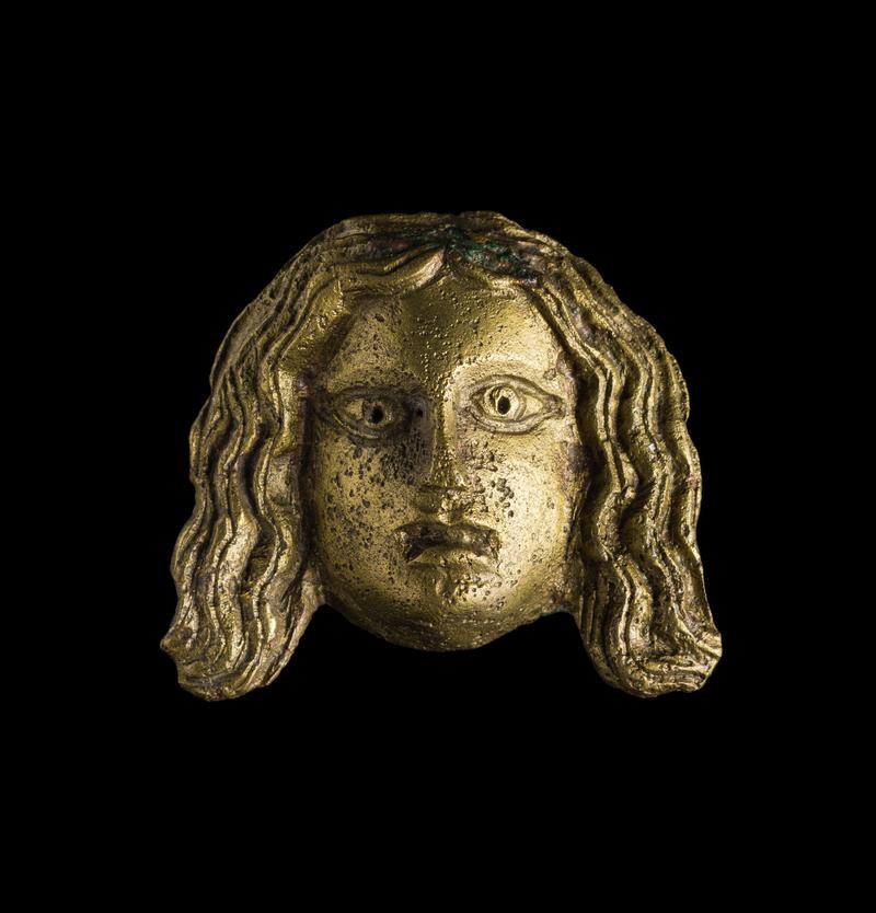 Roman copper alloy furniture fitting, Medusa mask