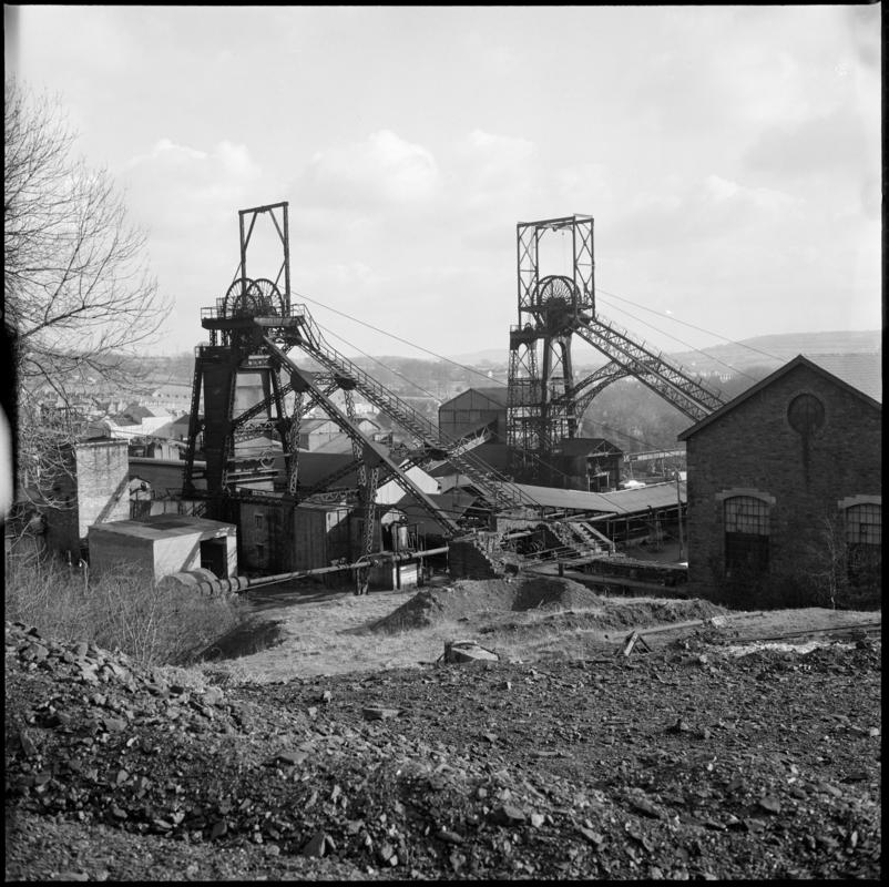 Black and white film negative showing a surface view of Deep Navigation Colliery.  'Deep Navigation' is transcribed from original negative bag.