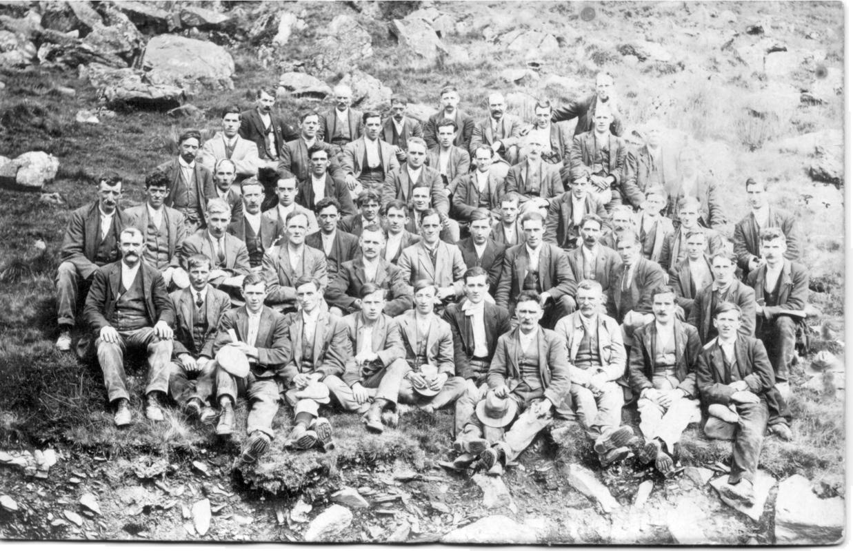 Group of quarrymen at Rhosydd Slate Quarry