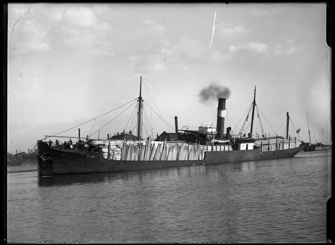 Three quarter Port bow view of S.S. ELSE at Cardiff Docks, c.1936.