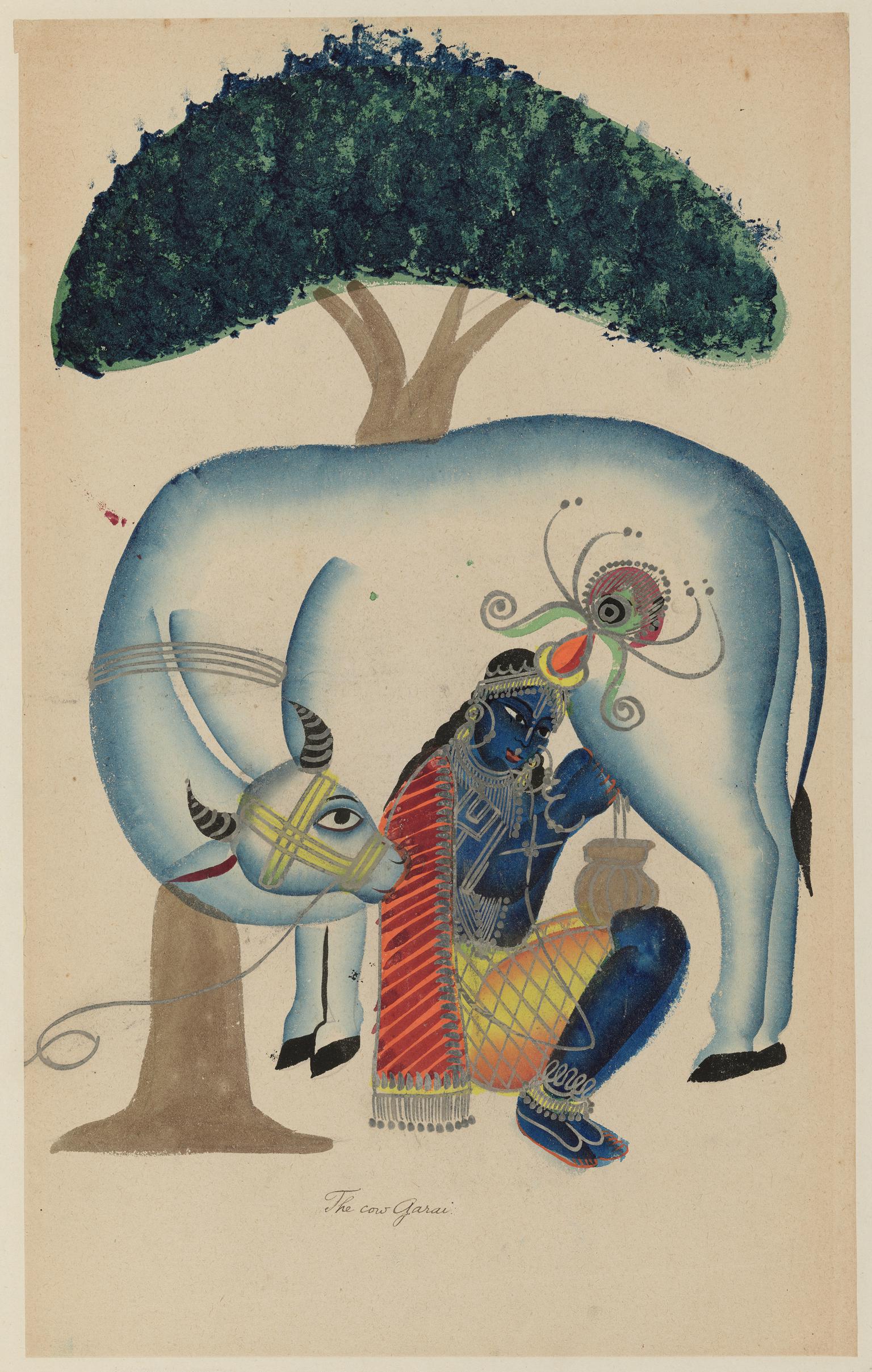 Krishna milking a cow