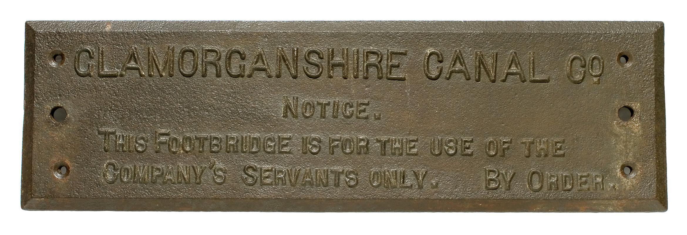 Glamorganshire Canal Co. cast iron notice