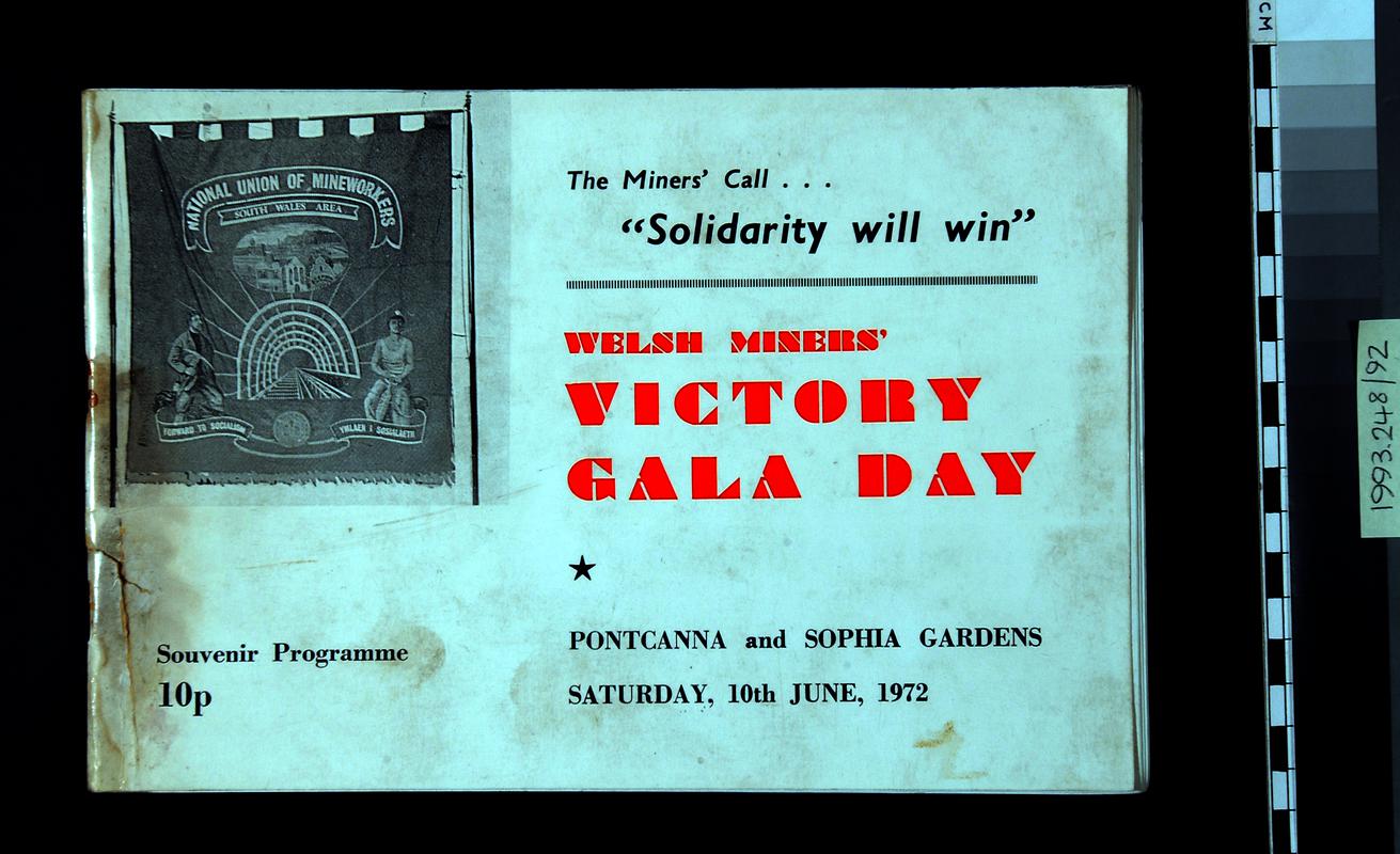 Front cover of Welsh Miners' "Victory Gala Day" programme, Sophia Gardens, Cardiff