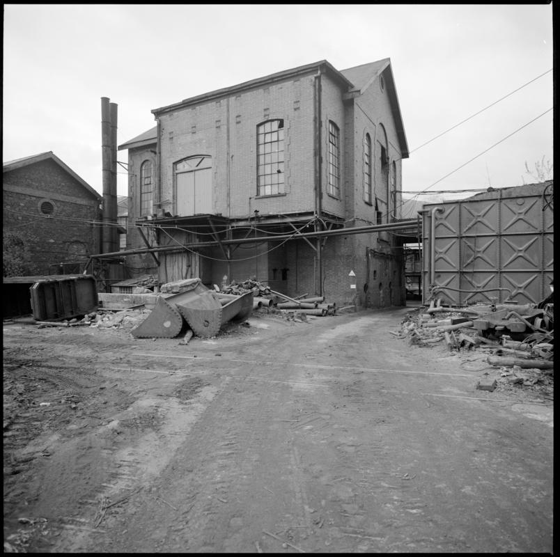 Black and white film negative showing Deep Duffryn Colliery engine house.