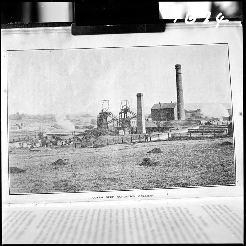 Black and white film negative of a photograph showing a surface view of Deep Navigation Colliery.