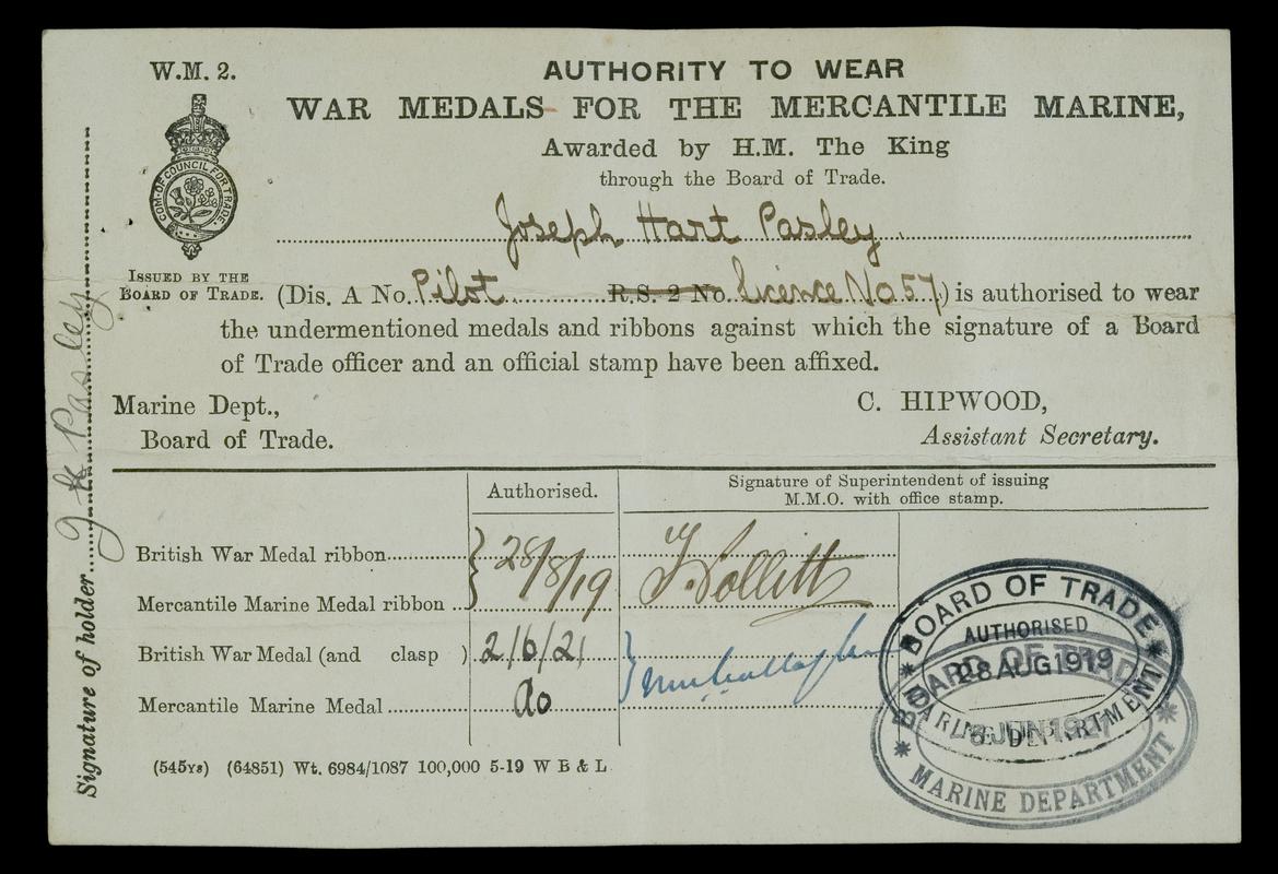 Authority to wear certificate