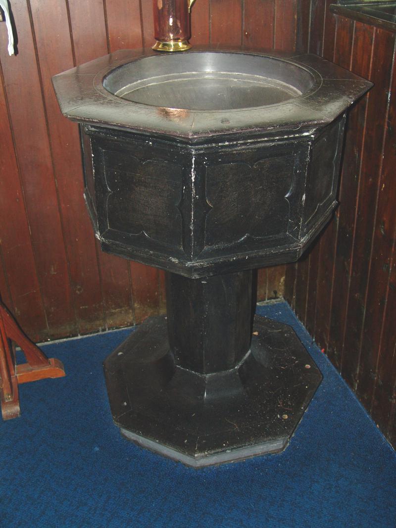 Font in St. Gabriel's Church, Cwm y Glo, 31 March 2012. The font is accessioned as 2017.89.