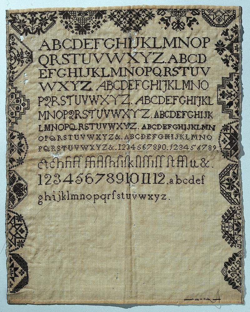 Sampler (alphabet & motifs), made in Wales, c. 1795