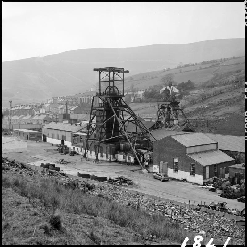 Black and white film negative showing a surface view of Garw Colliery, Pontycymmer, 15 April 1980.  'Garw 15/4/80' is transcribed from original negative bag.