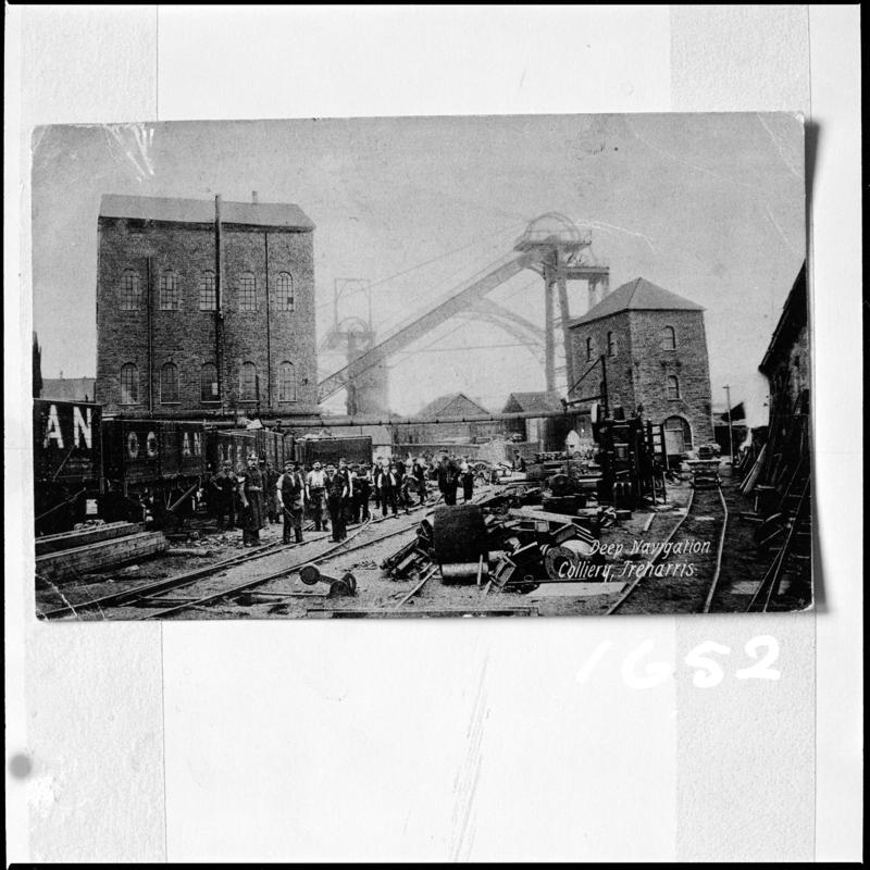Black and white film negative of a photograph showing a general surface view of Deep Navigation Colliery.