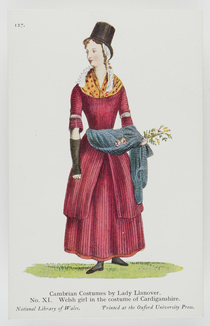 Colour drawing.  No. XI.  Welsh girl in the costume for Cardiganshire.  (NLW No. 127)