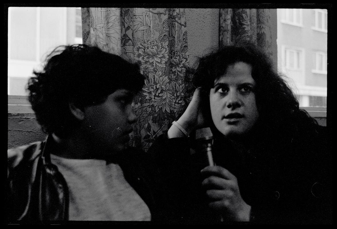 Cathy Evans interviewing a teenage girl, at Butetown Youth Club.