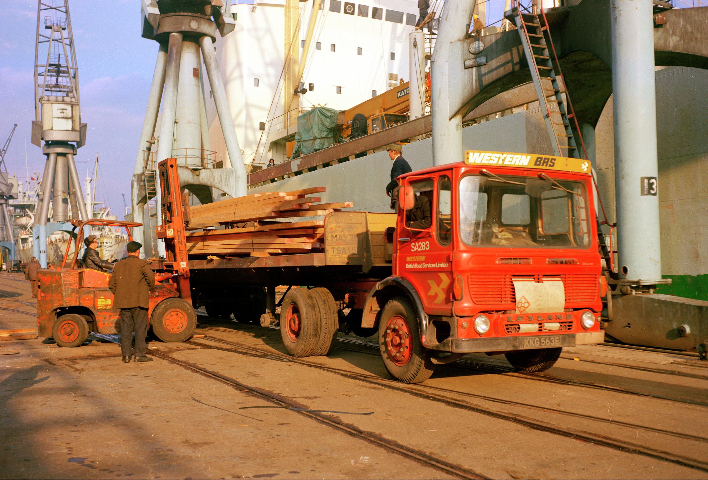 Importing timber, Cardiff Docks, film neg