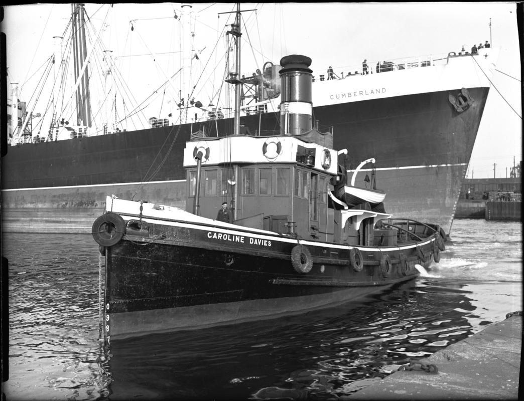 steam tug CAROLINE DAVIES and the mv CUMBERLAND in the Queen Alexandra Dock, Cardiff