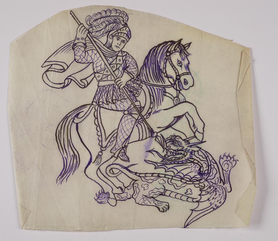 Tattoo transfer: knight on horse and dragon.