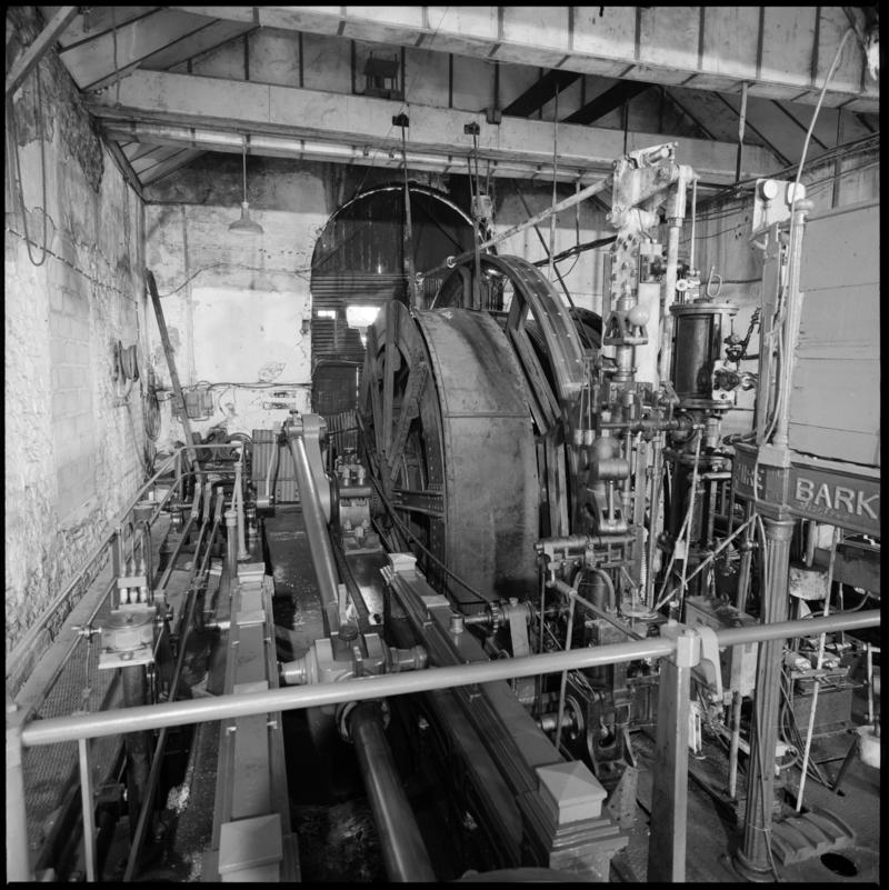 Black and white film negative showing the Hetty engine, Tymawr Colliery.  'Hetty Engine' is transcribed from original negative bag.