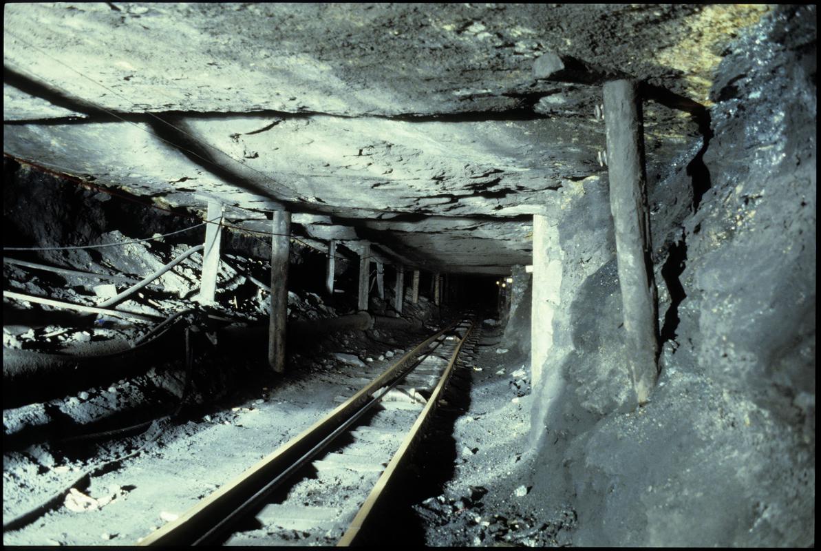Colour film slide showing a dismantled power loading face, ?Morlais Colliery, 16 June 1981.