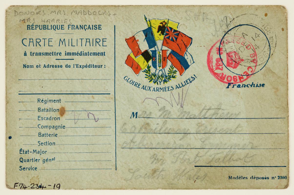 Postcard with the flags of the allied nations